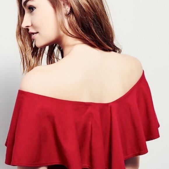 FREE PEOPLE NWOT Ruffle Sleeve Cherry Red Shirt Top Blouse – Small - Picture 4 of 11